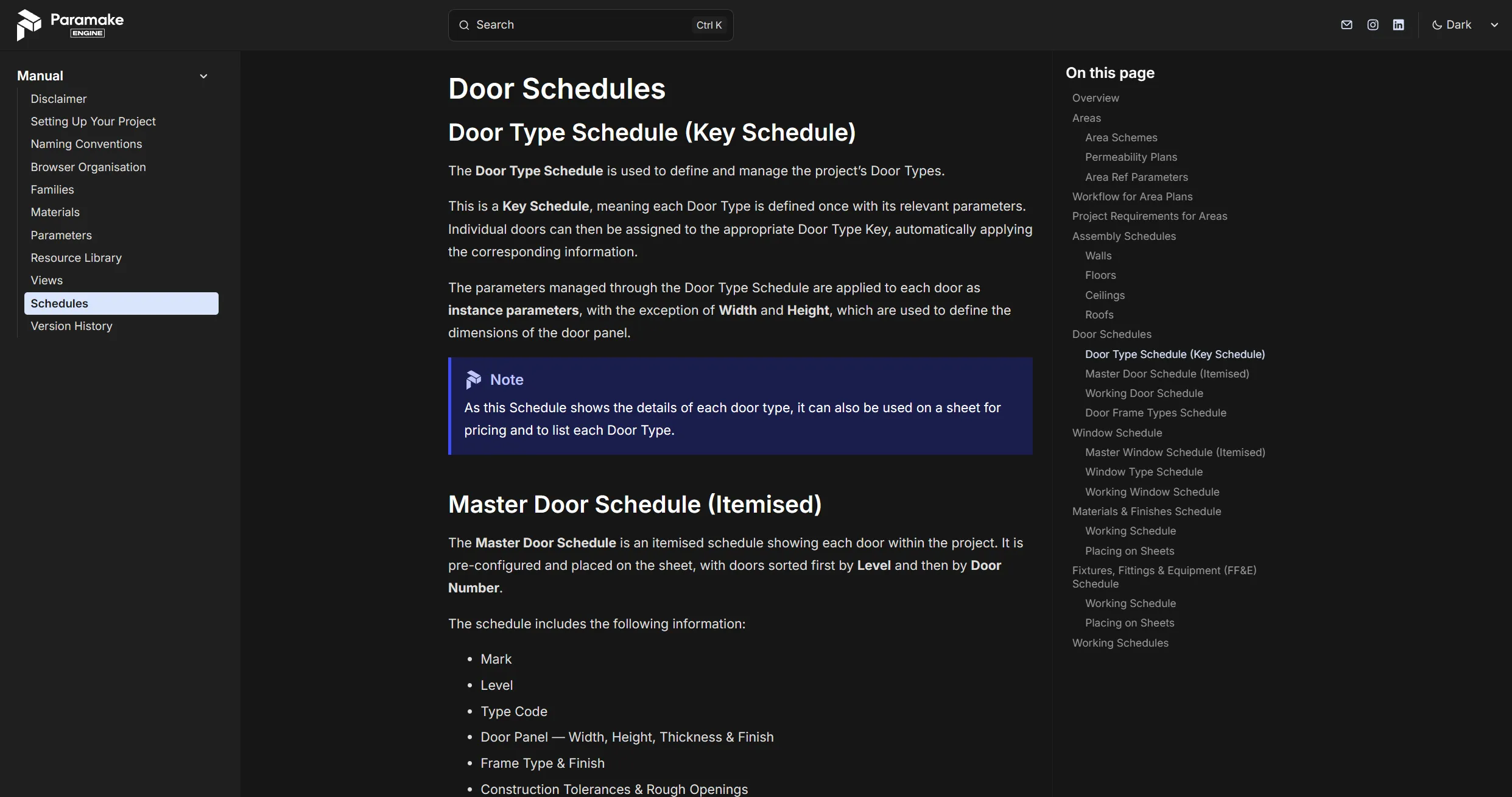 Studio manual – Door Schedules page